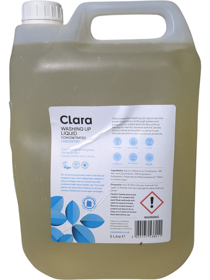 Clara | Washing Up Liquid | Unscented Concentrated | 5L