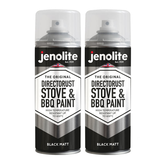 2 x 400ml|Jenolite-DirectToRust Stove & BBQ Paint-Black Matt