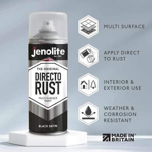 Jenolite| Direct to Rust Multi Surface Paint| Black Satin|400ml