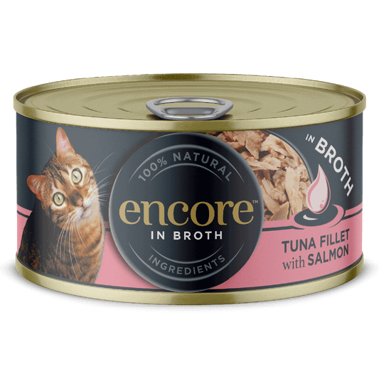 Encore 100% Natural Wet Cat Food, Tuna with Salmon in Broth (Pack of 16 X 70g Tins)