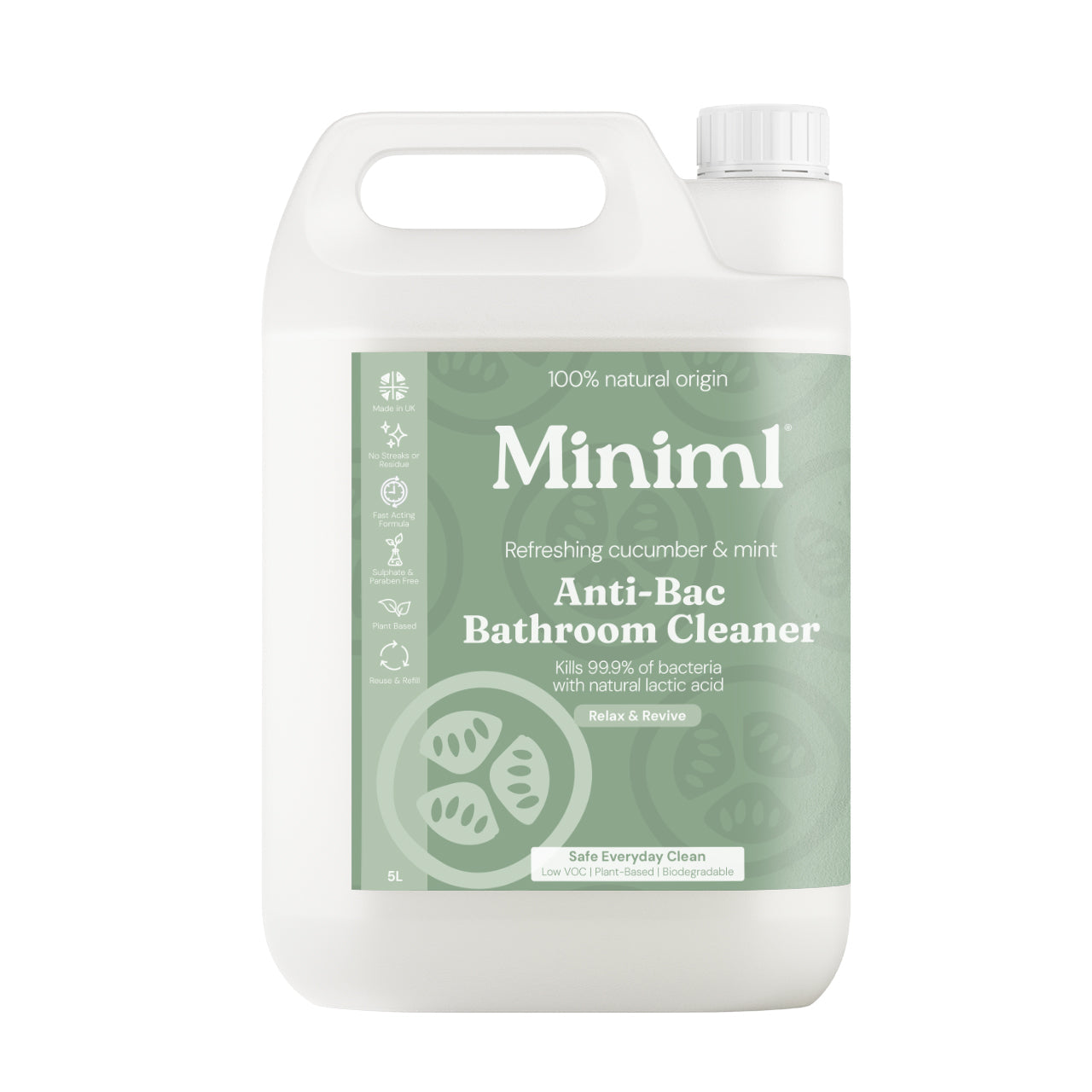 Miniml| Anti-Bac Bathroom Cleaner| Cucumber & Mint| 5L