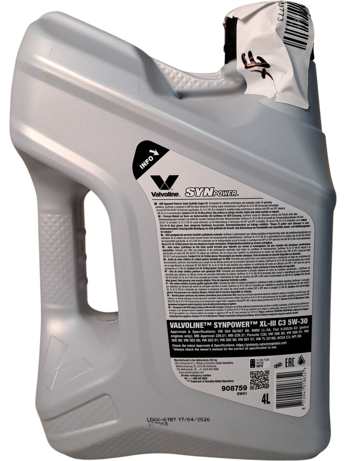 Valvoline | Synthetic SynPower XL-III C3 5W-30 Engine Oil | 4L