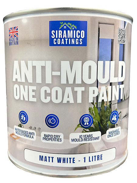 Siramico Coatings| Anti Mould One Coat Paint- Matt White-1L