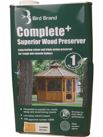 Bird Brand | Complete+ Superior Wood Preserver | Golden Brown | 5L