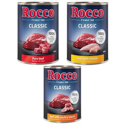 Rocco Classic Mix 6 X 400 G - Pure Beef, Beef with Chicken, Beef with Poultry Heart