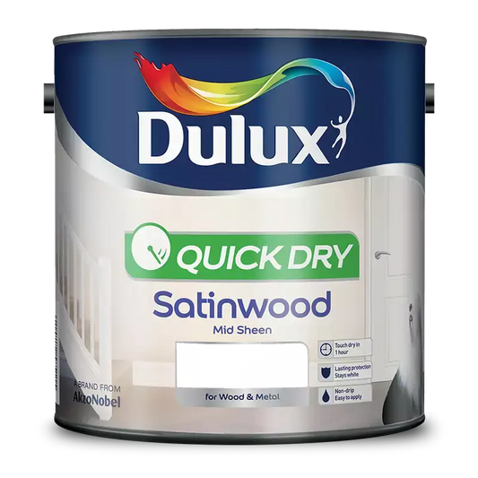 Dulux| Quick Dry Satinwood Mid Sheen-Pure Brilliant White-750ml