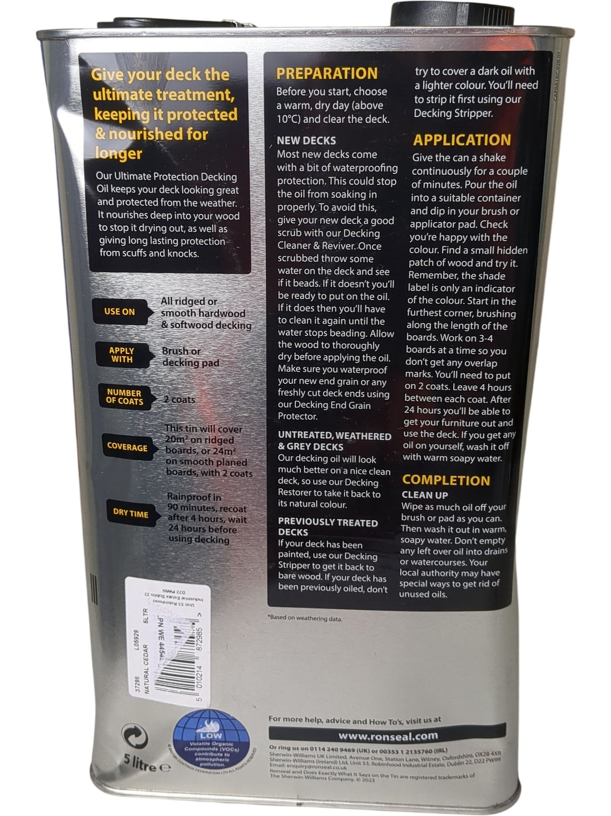 Ronseal | Ultimate Protection Decking Oil | Natural Cedar | 5L
