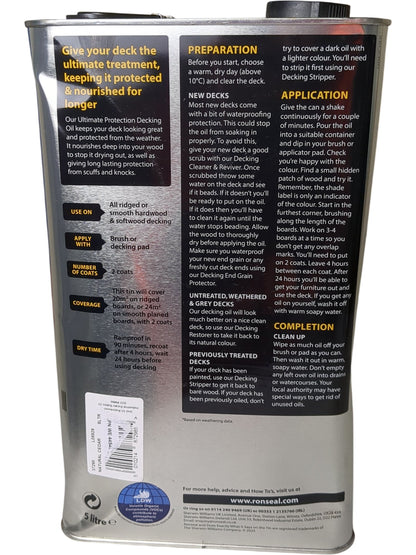 Ronseal | Ultimate Protection Decking Oil | Natural Cedar | 5L