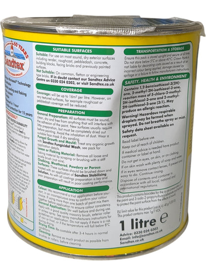 Sandtex | Microseal Smooth Masonry Paint | Pure Brilliant White | 1L