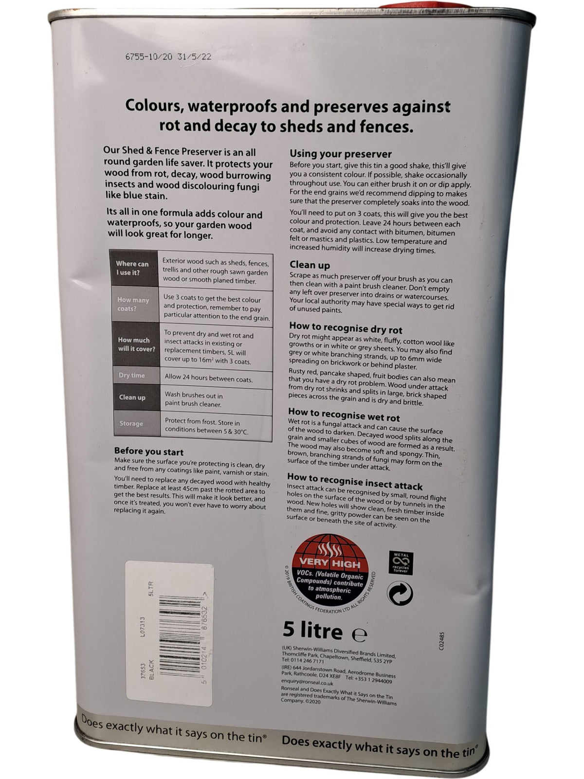 Ronseal | Shed & Fence Preserver | 5L