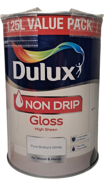 Dulux | Non Drip Gloss Paint | Pure Brilliant White | 1.25L