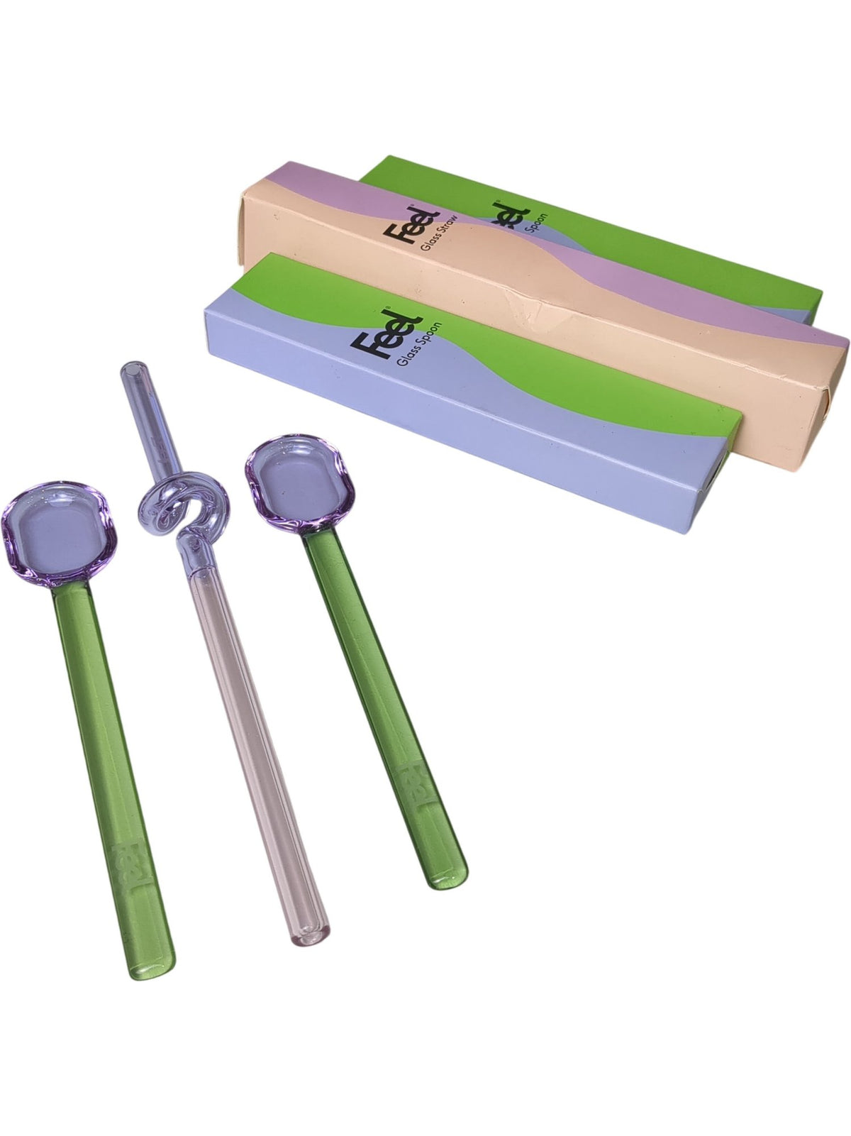 Feel | Glass Straw and Spoon Set 2 x Spoon 1 x Straw
