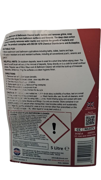 Nilco | Washroom & Bathroom Cleaner | W1 | 5 Litre