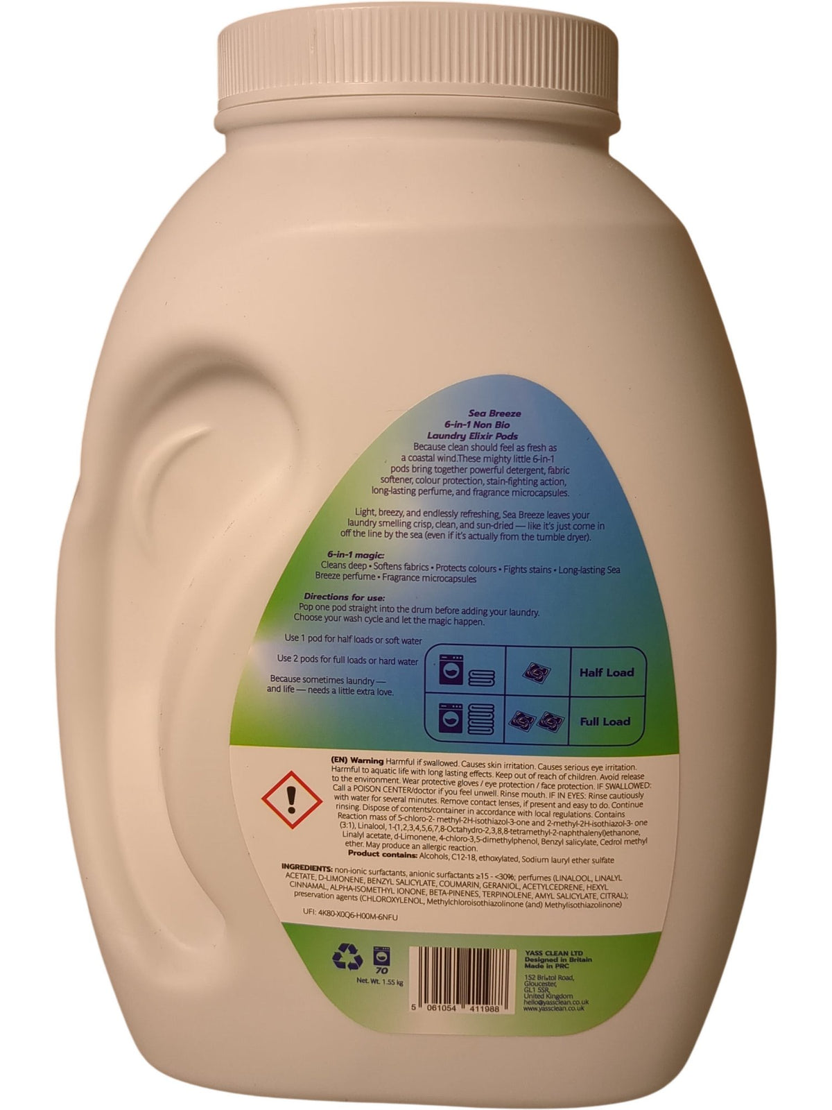 Yass Clean | 6 in 1 Laundry Elixir Pods | Sea Breeze | 70 Pods