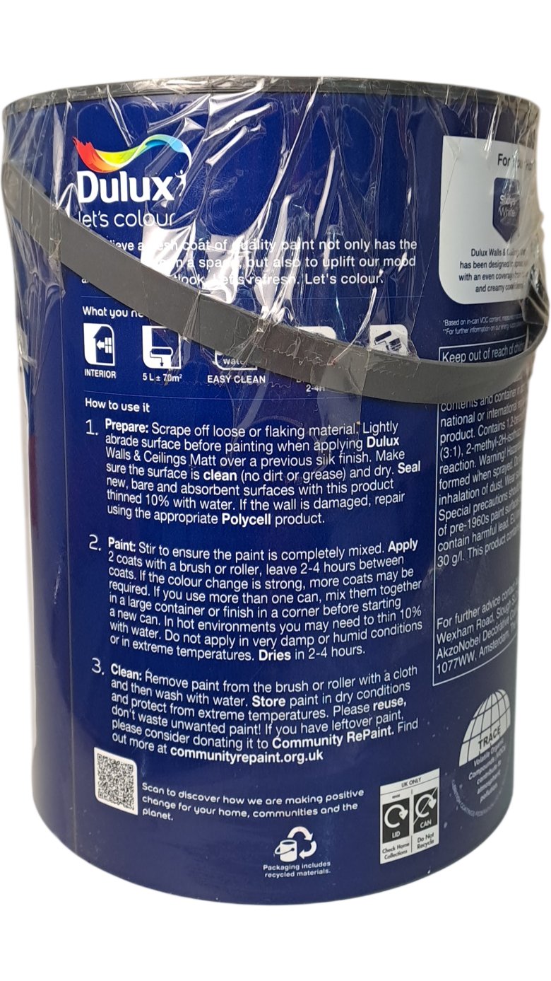 Dulux | Pure Brilliant White Paint | Matt | 5L