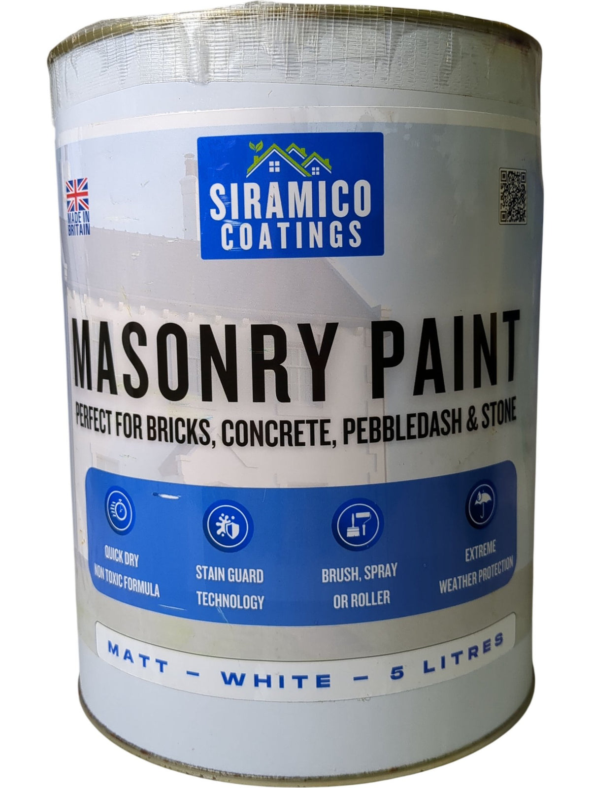 Siramico Coatings | Masonry Paint | Matt White | 5 Litres