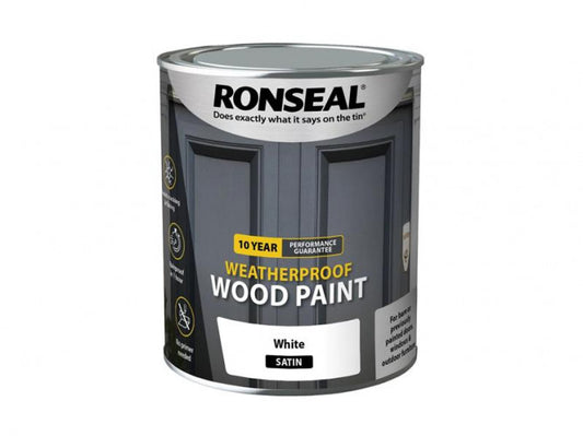 Ronseal| Weatherproof Wood Paint| Satin White| 750ml
