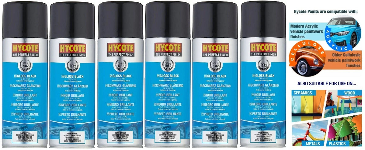 6 x 400ml| Hycote| Glass Black Spray Paint