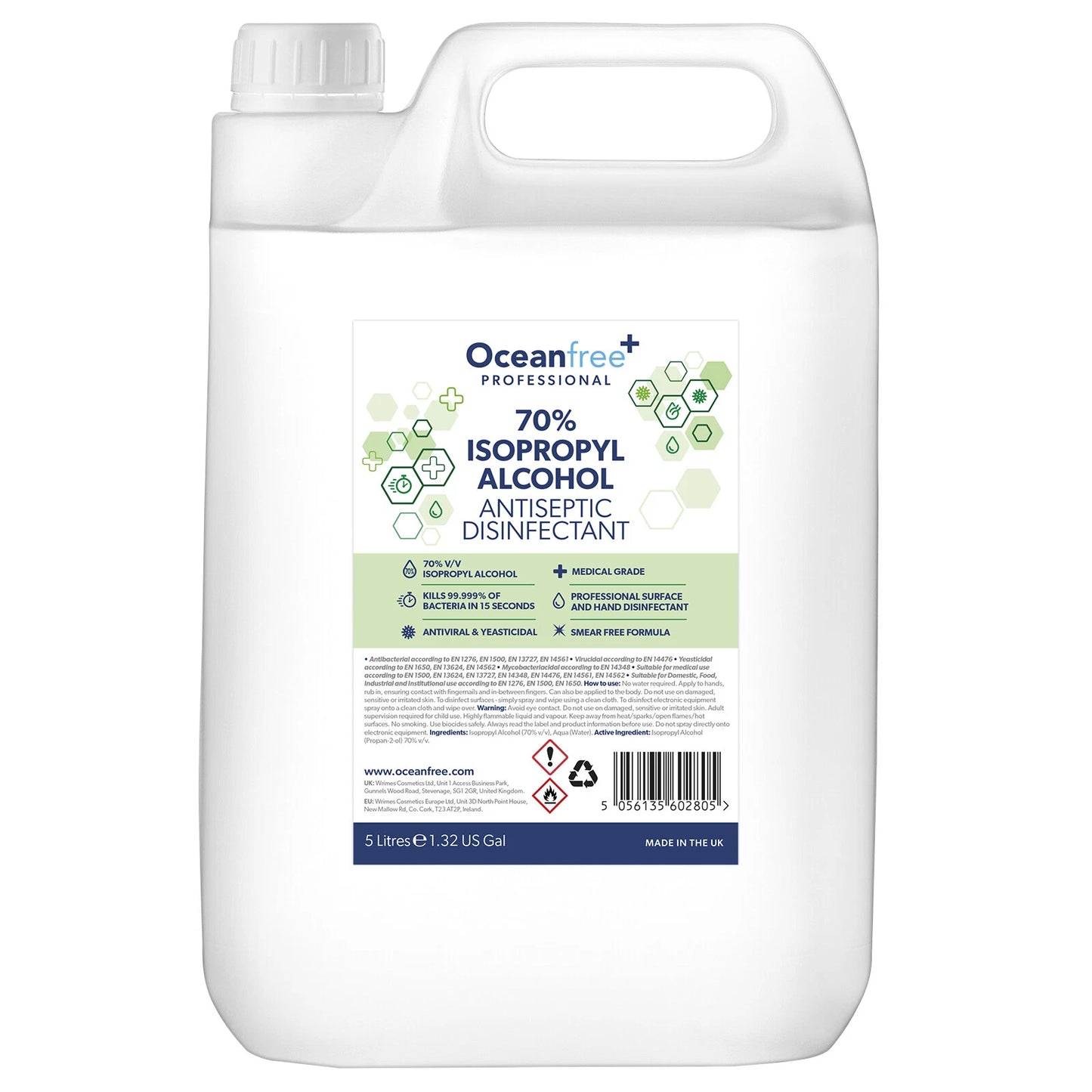 Ocean Free| 70% Isopropyl Alcohol- Antiseptic Disinfectant- 5L