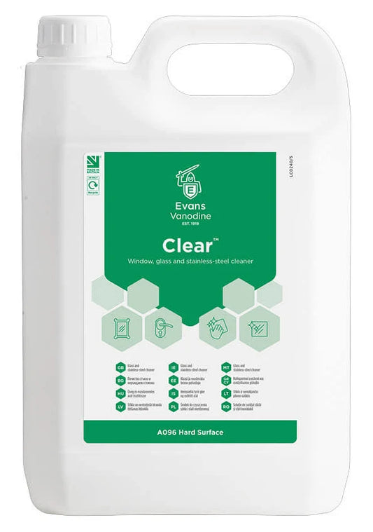 x2 BUNDLE|Evans Vanodine| Clear Window/Glass/Stainless Steel Cleaner-5L